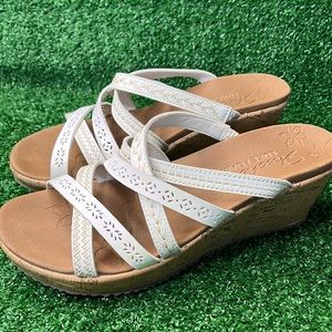 Skechers Luxe Foam Cork Multi Strap Slide Wedge size 8